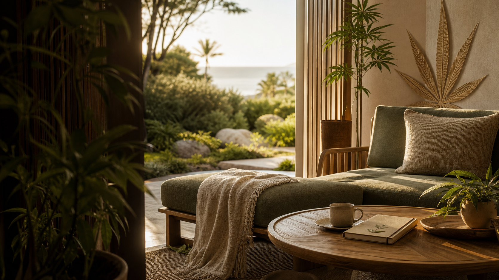 The relaxed Highest Point lounge opening onto a coastal garden